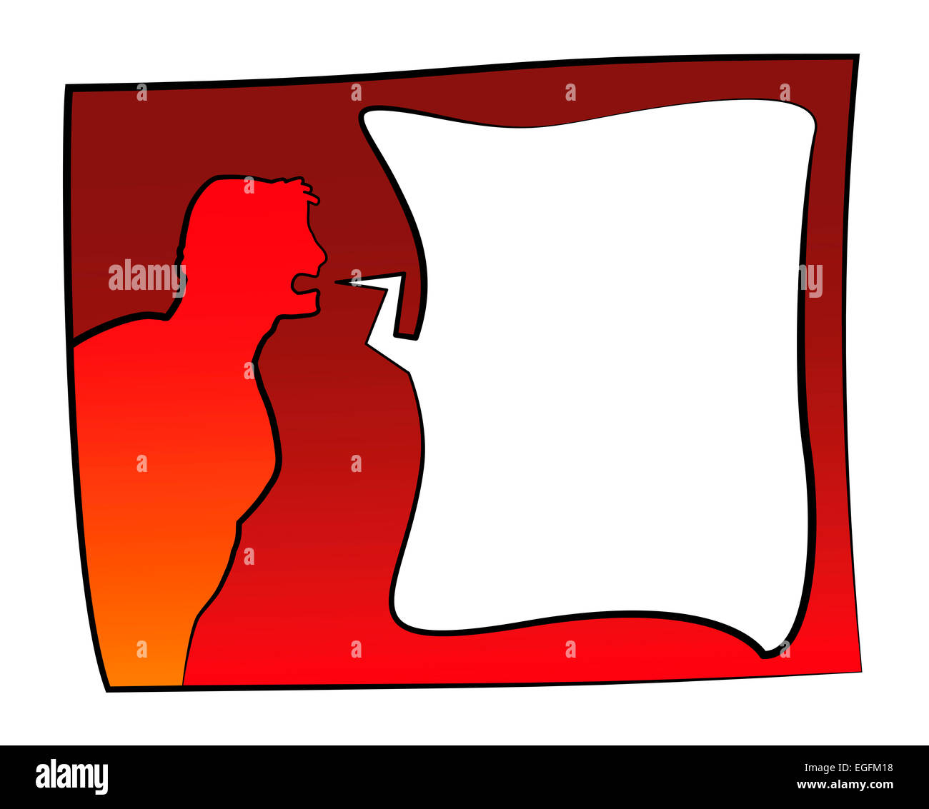 Wütend schreiend komischen Mann mit leeren Text Blase für Ihren Text. Stockfoto