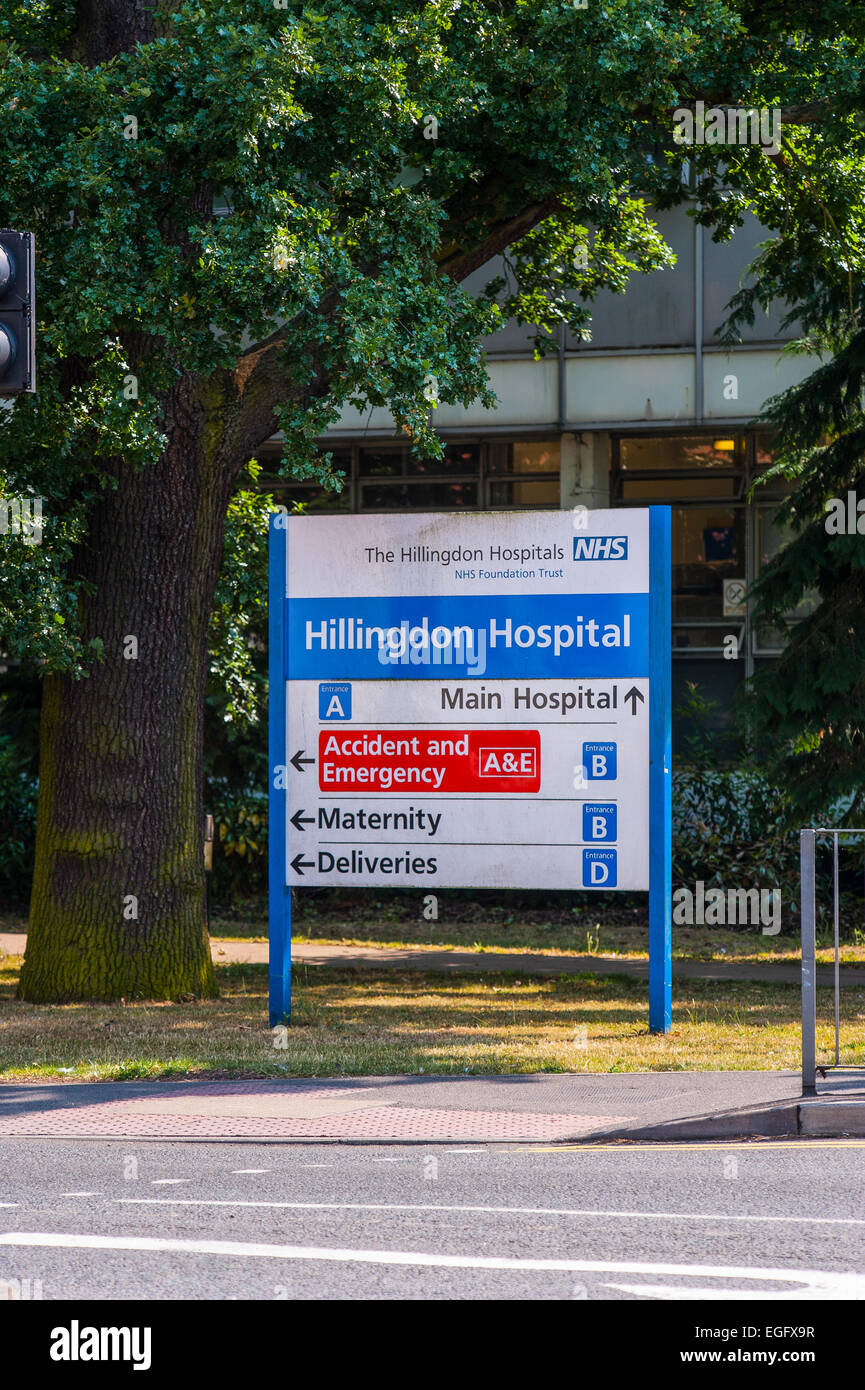 Hillingdon Krankenhaus-Beschilderung Stockfoto