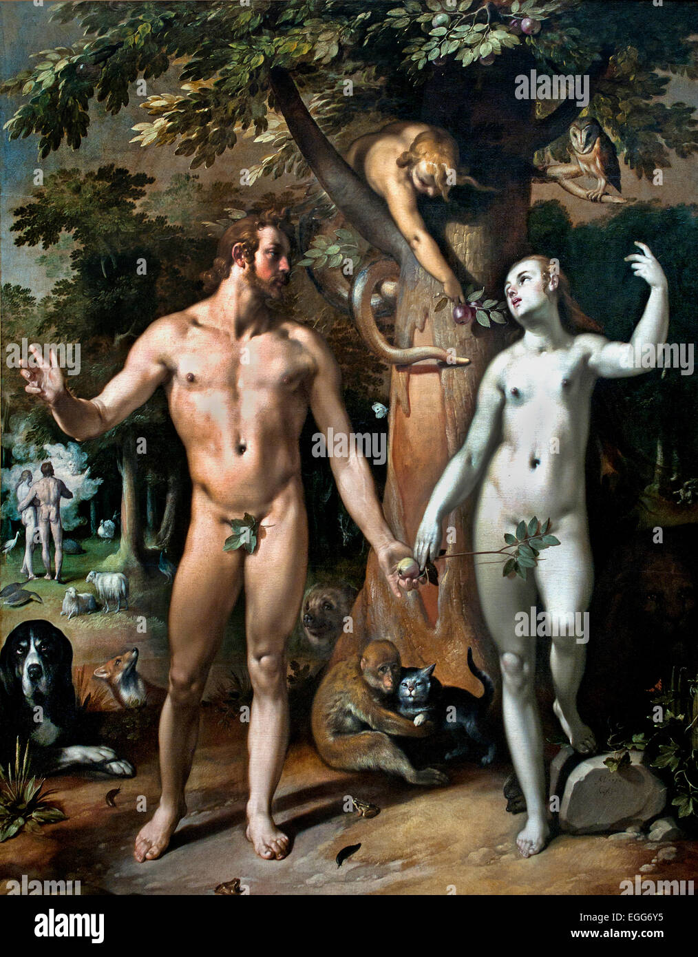 Cornelis van Haarlem The Fall der Mann Adam Eva Garden Of Eden Apfel Baum Museum Niederlande Stockfoto