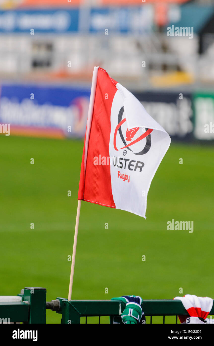 Ulster Rugby Flagge am Ravenhill Rugby Ground. Stockfoto