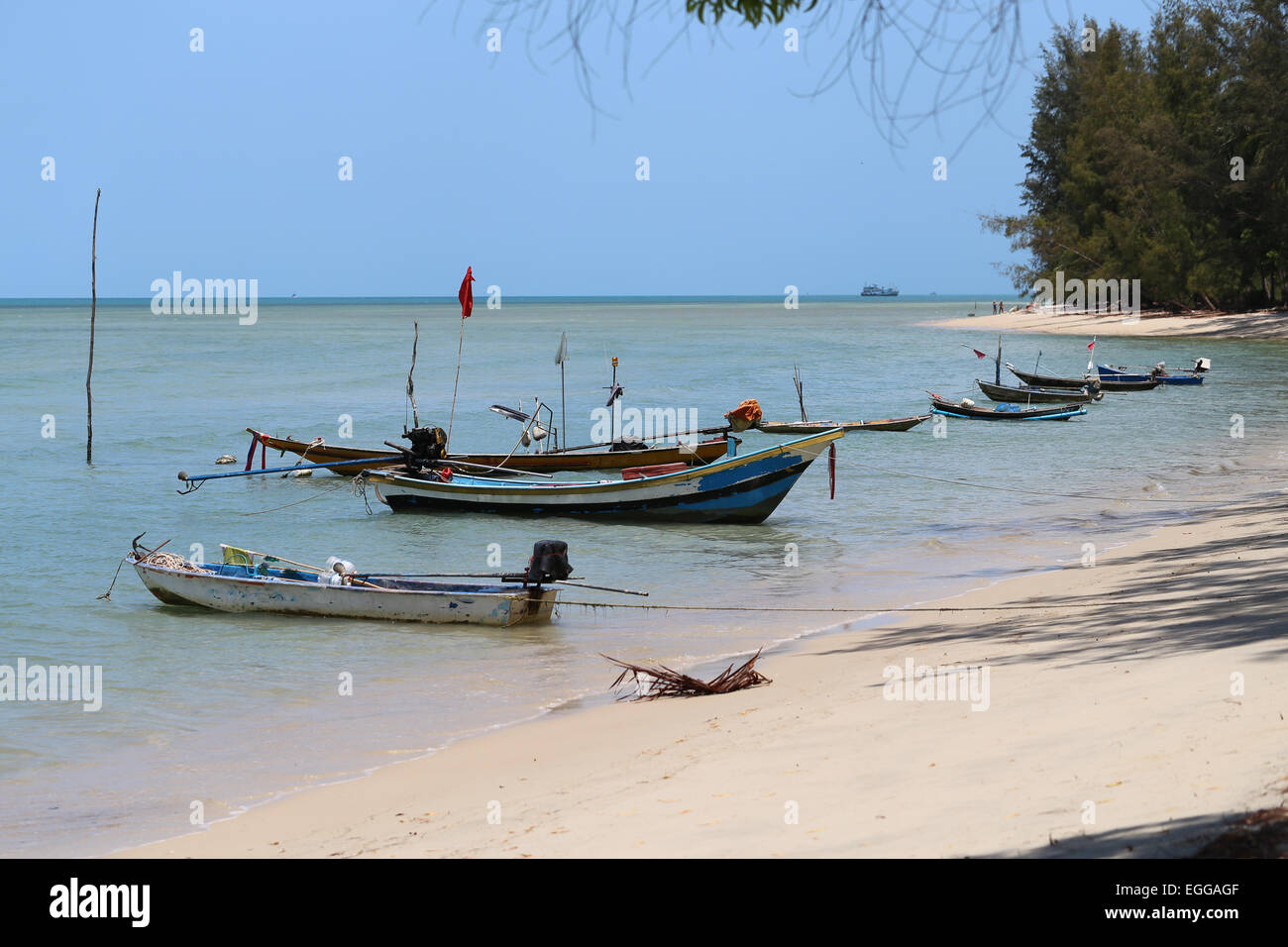 Thai Boot am Ufer Meeres fotografiert closeup Stockfoto