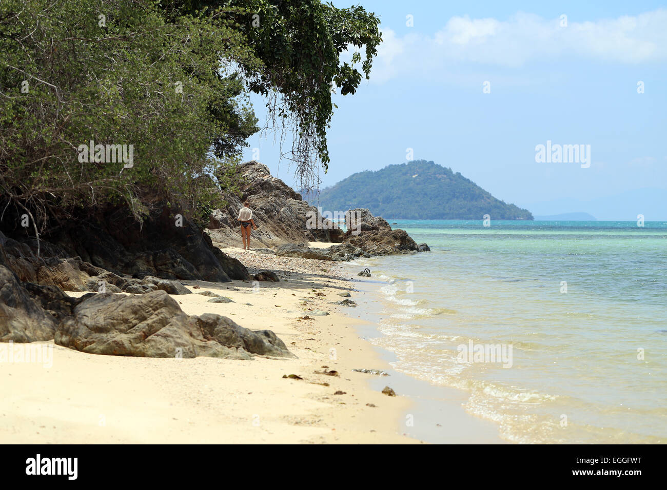 Felsen am Ufer von einem tropischen Meer Stockfoto