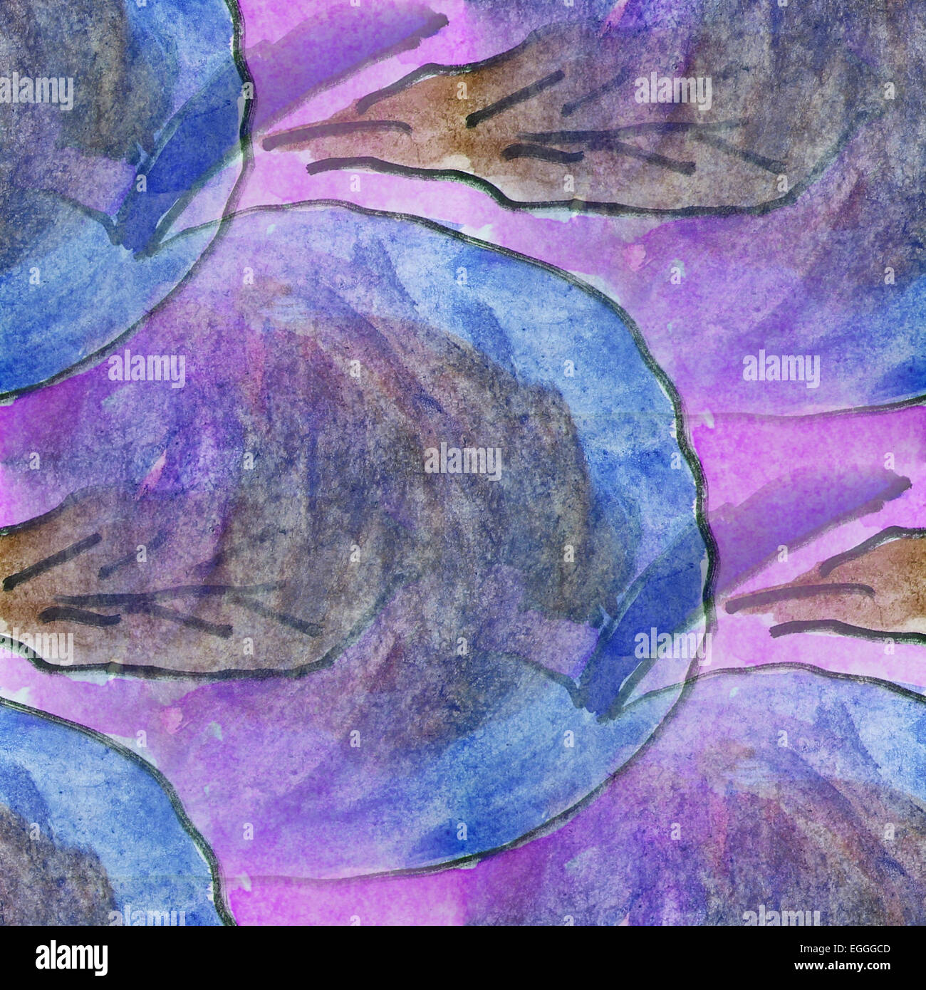Blots blauer Apfel Aquarellmalerei nahtlose Hintergrund Stockfoto