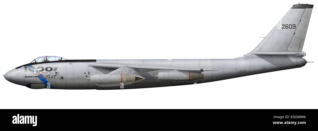 Illustration einer Boeing B-47E strahlgetriebene mit speziellen Nose Arts gedenken wird der 1000. gebaut, Ende 1954. Es wurde operiert Stockfoto