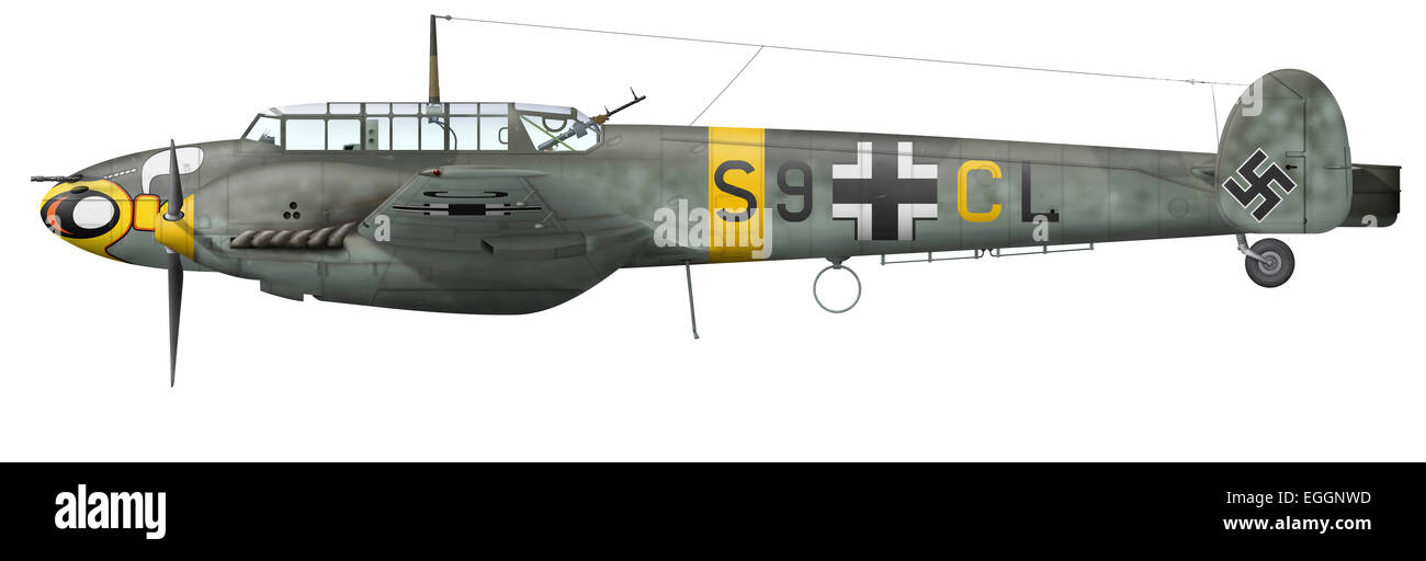 Abbildung von einer Messerschmitt Bf - 110D von der deutschen Luftwaffe. Stockfoto