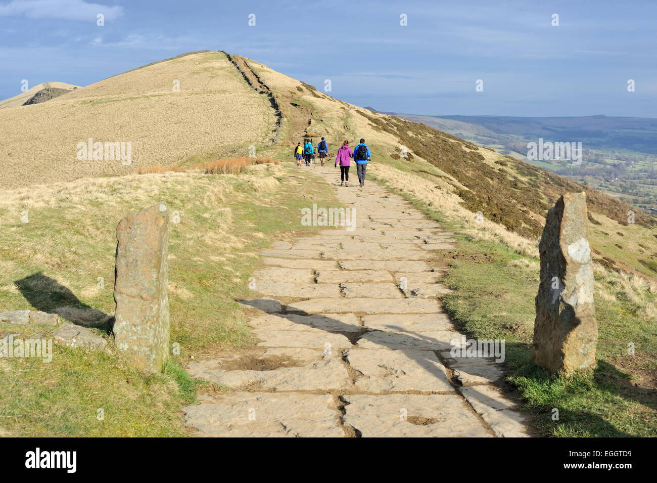 Weg von Mam Tor Weg Hollins Kreuz, Tor zurück und verlieren Hill, Peak District, Derbyshire, UK Stockfoto