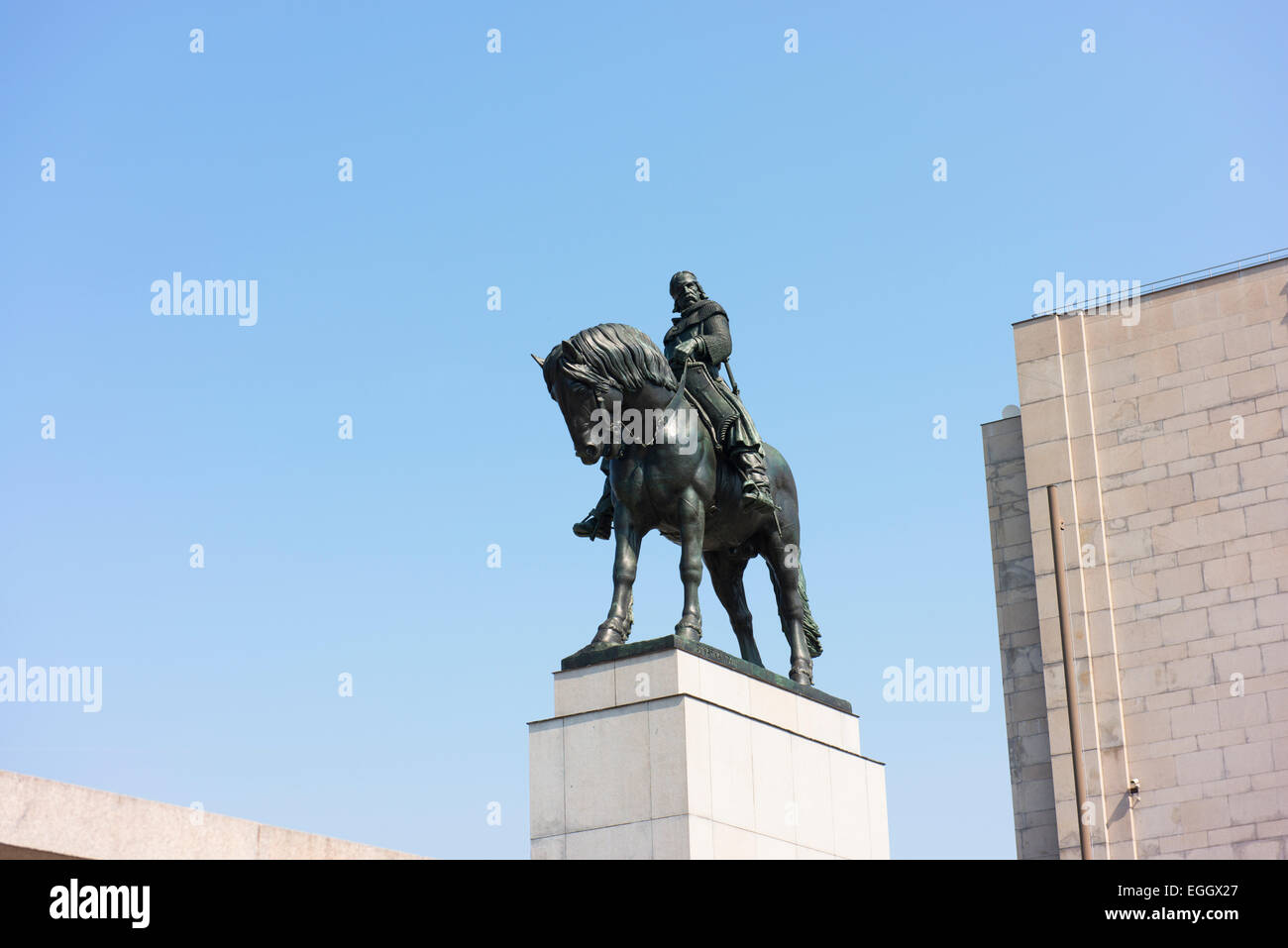 Jan Zizka Statue von Bohumil Kafka am Prager National Monument. Stockfoto