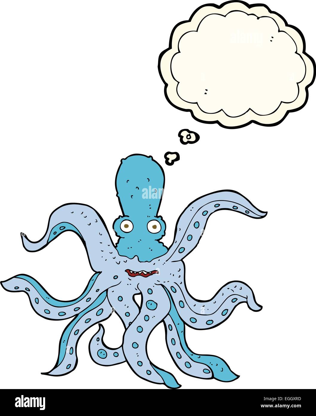 Cartoon Riesenkraken mit Gedankenblase Stock Vektor