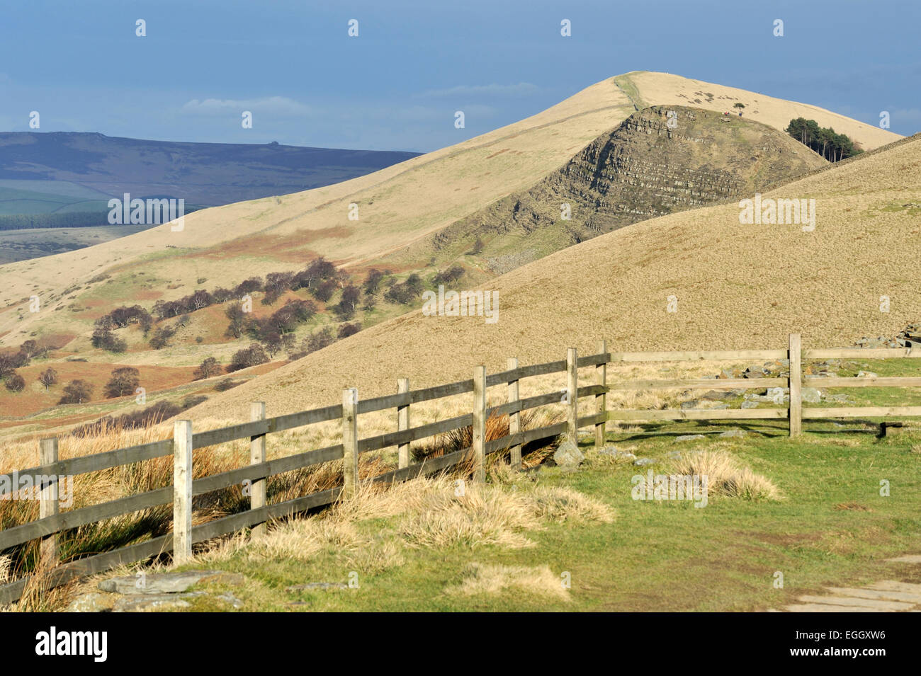 Blick vom Mam Tor Weg Hollins Kreuz, Tor zurück und verlieren Hill, Peak District, Derbyshire, UK Stockfoto