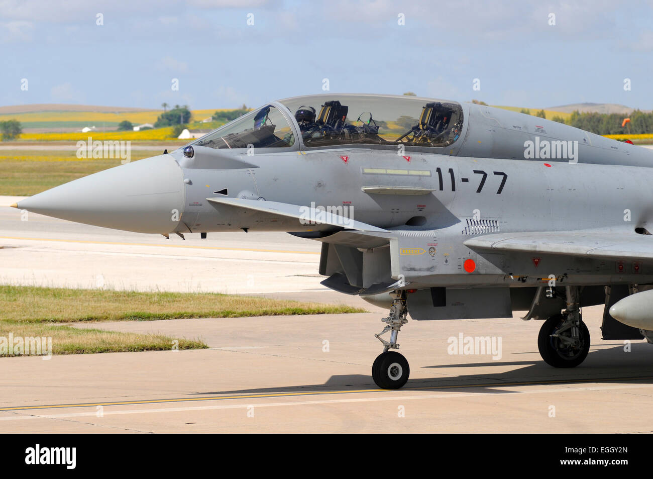 Close-up auf die Rumpfspitze ein Eurofighter EF2000 Typhoon von der spanischen Luftwaffe am Moron Air Base, Spanien. Stockfoto