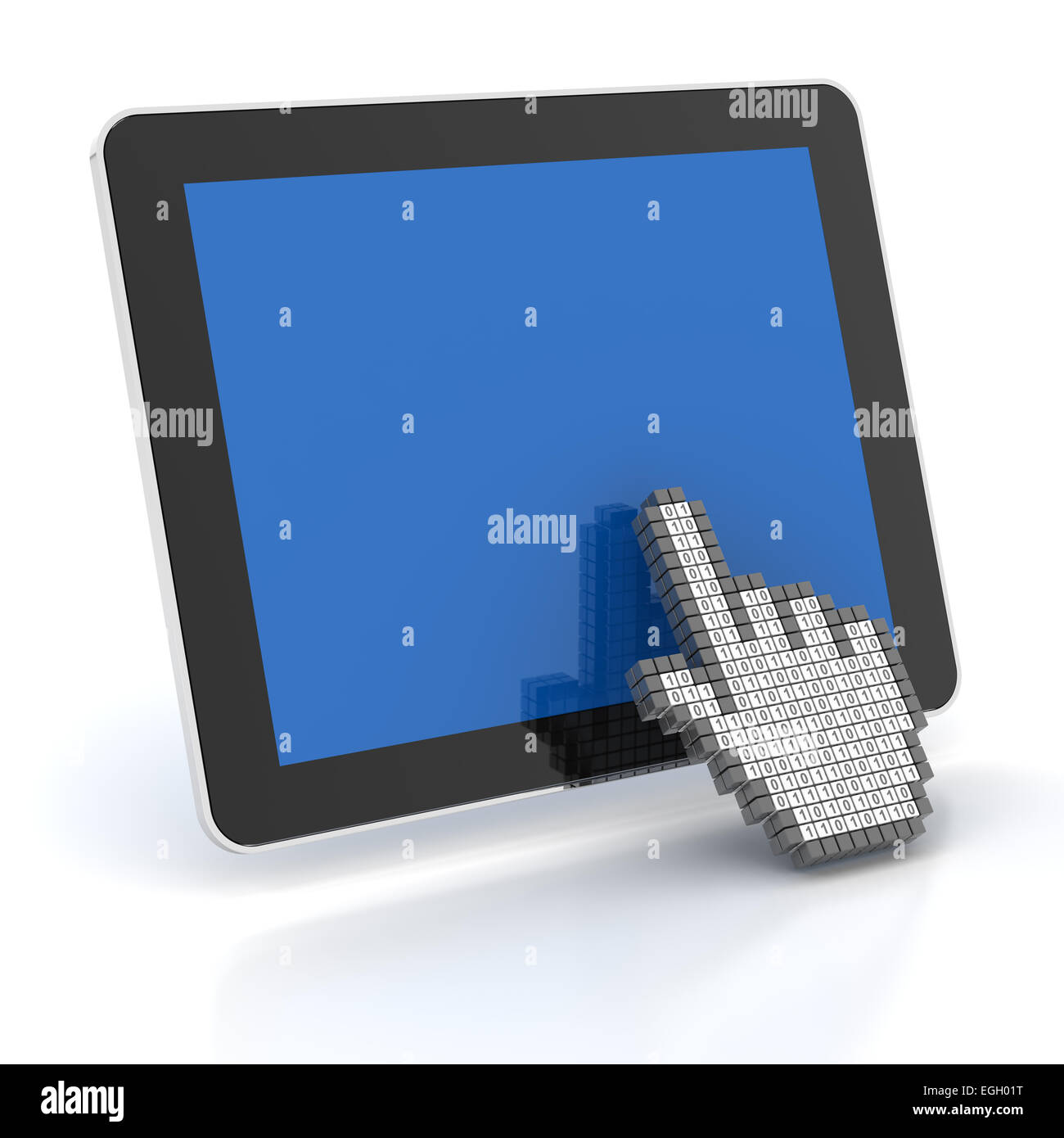 Hand-Cursor anklicken eine digitale Tafel mit Exemplar, 3d Rendern Stockfoto