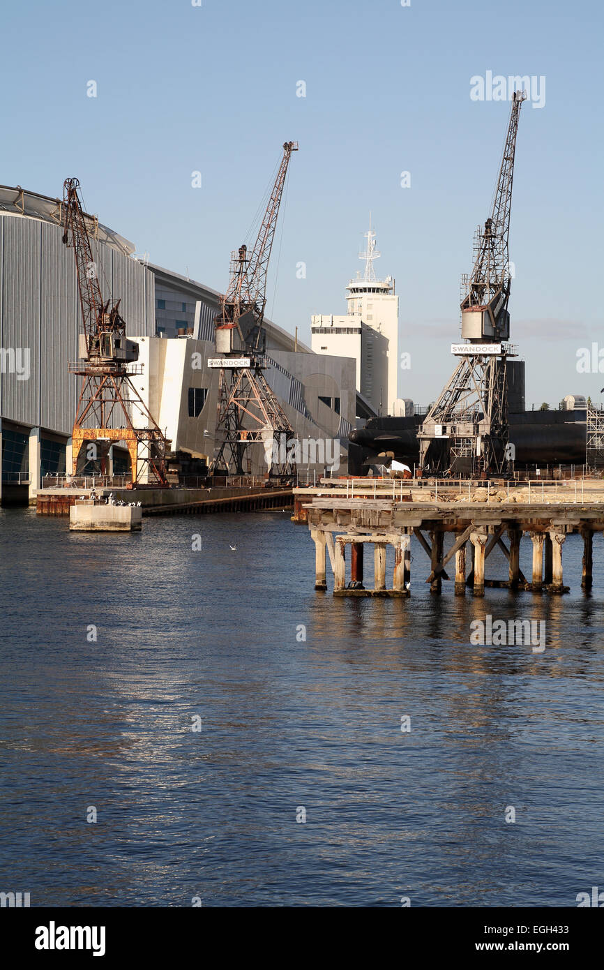 Historischen alten Hafenkräne in Fremantle, Western Australia. Stockfoto