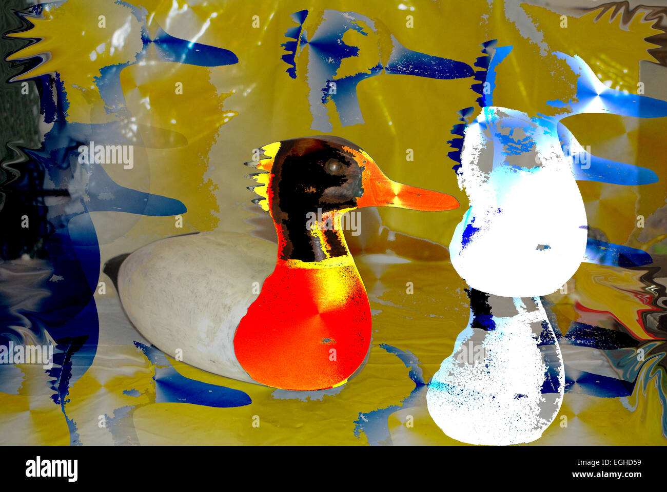 abstrakte Ente nah oben Farbe Bild tagsüber Ente vorgestellten Gruppe horizontale Photoshopped Studio gedreht gelb Closeup Farbbild d Stockfoto