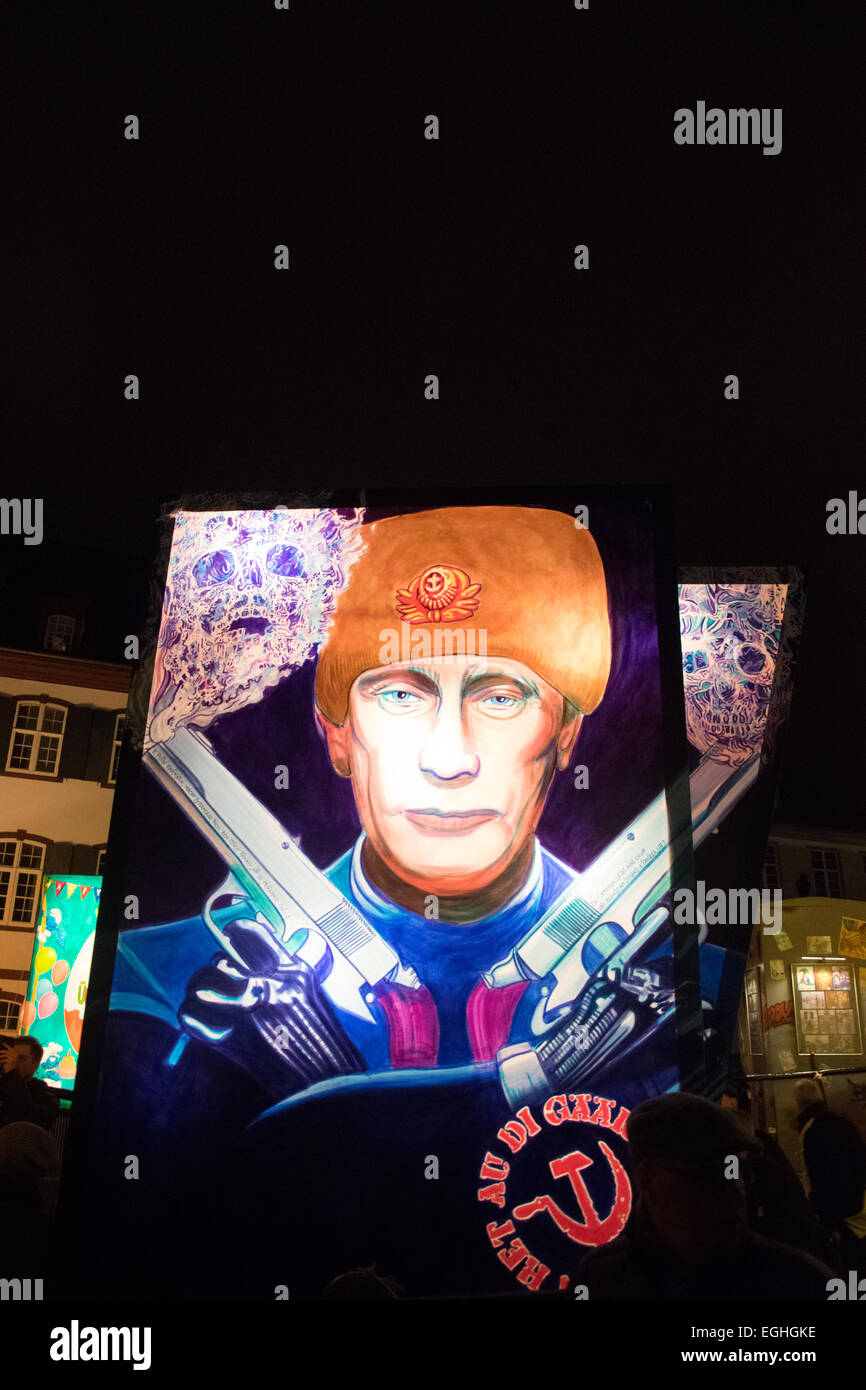 Basel, Schweiz 24. Februar 2015. Laterne-Ausstellung, größte Open-Air-Kunstausstellung der Welt findet vom Februar 23-35. Ein Laterne karikierende russischen Präsidenten Vladimir Putin ist auf dem Foto gezeigt. Bildnachweis: swiss.photos/Alamy Live News Stockfoto