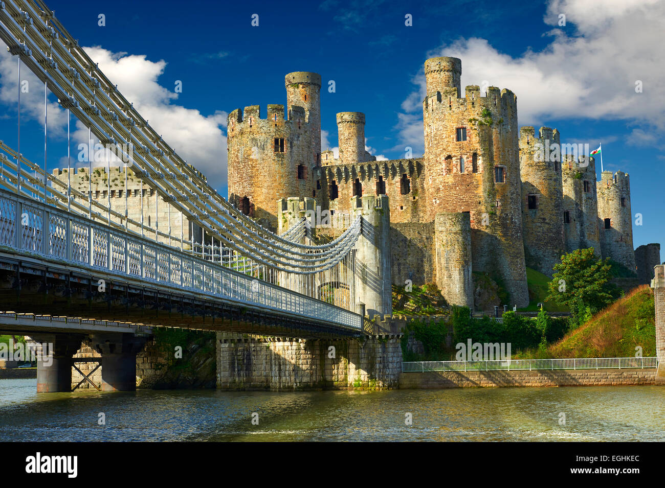 Die mittelalterlichen Conwy Castle, auch Conway Castle gebaut 1283-1289 für Edward i., UNESCO-Weltkulturerbe, Conwy, Wales Stockfoto