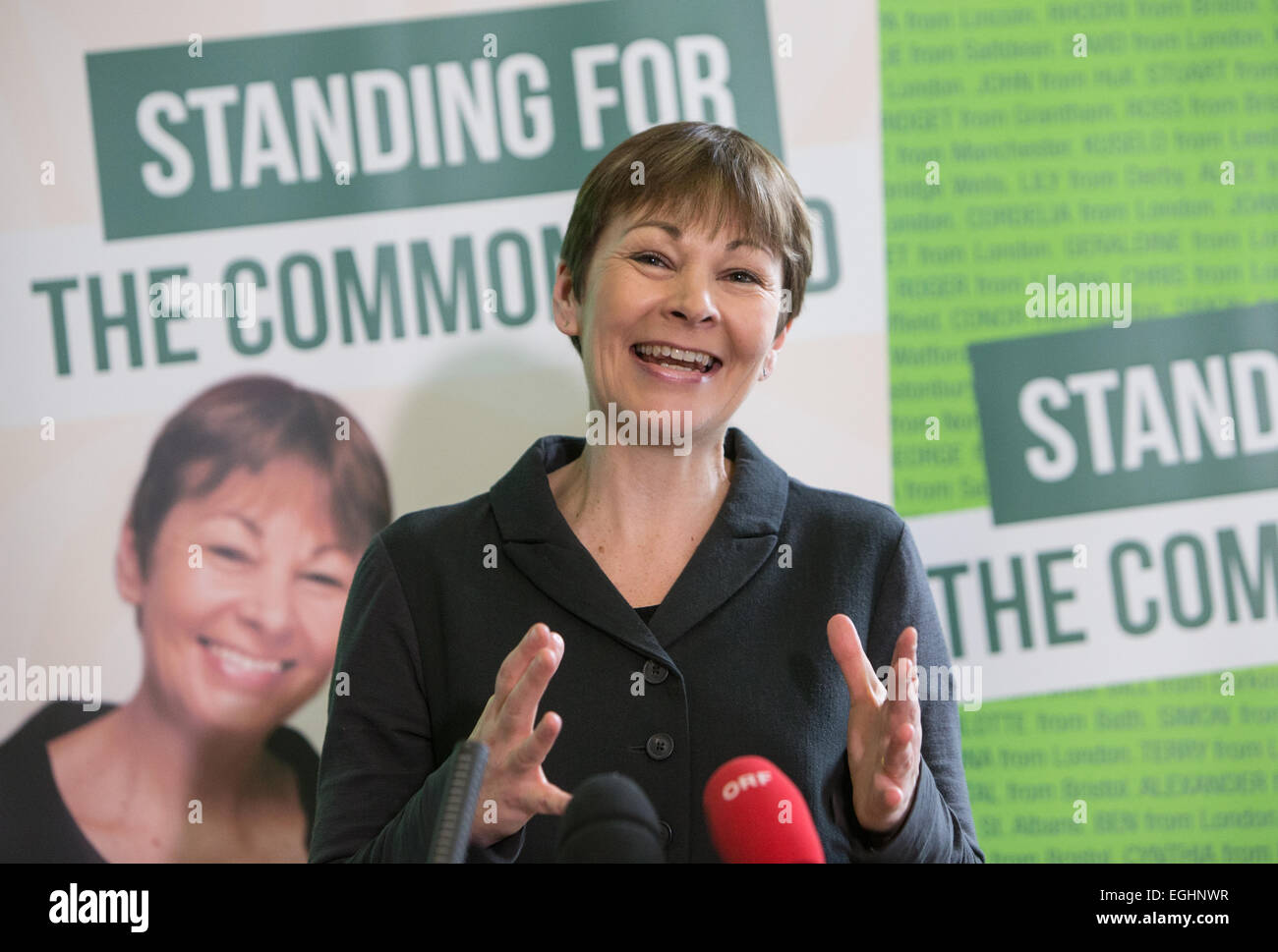 Caroline Lucas, MP für Brighton Pavilion, spricht bei der Vorstellung von der grünen Partei Wahlkampf Stockfoto