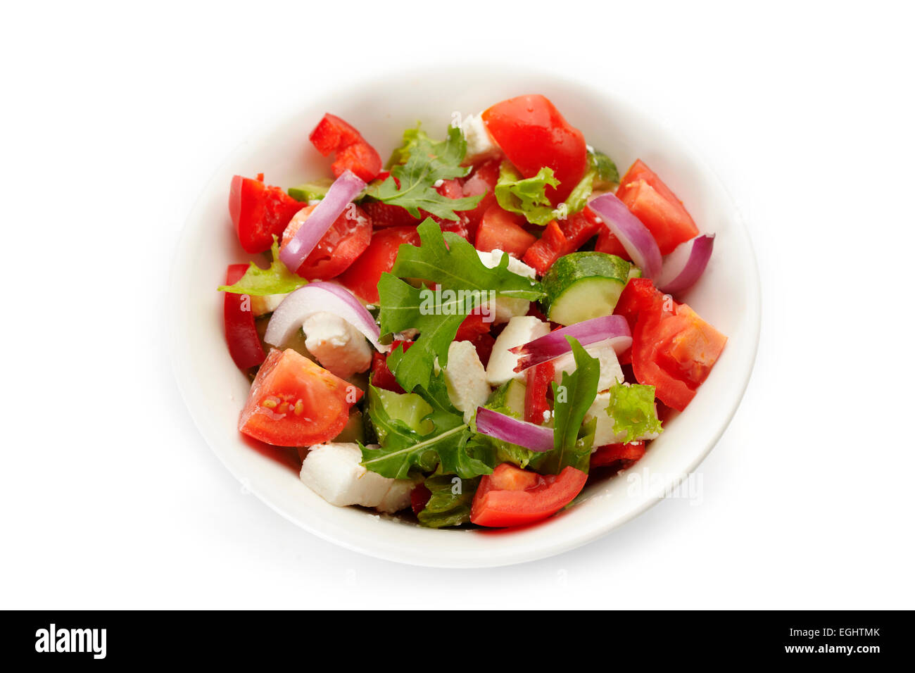Sehr lecker und nahrhaft, einen frischen griechischen Salat mit Rukkola Stockfoto