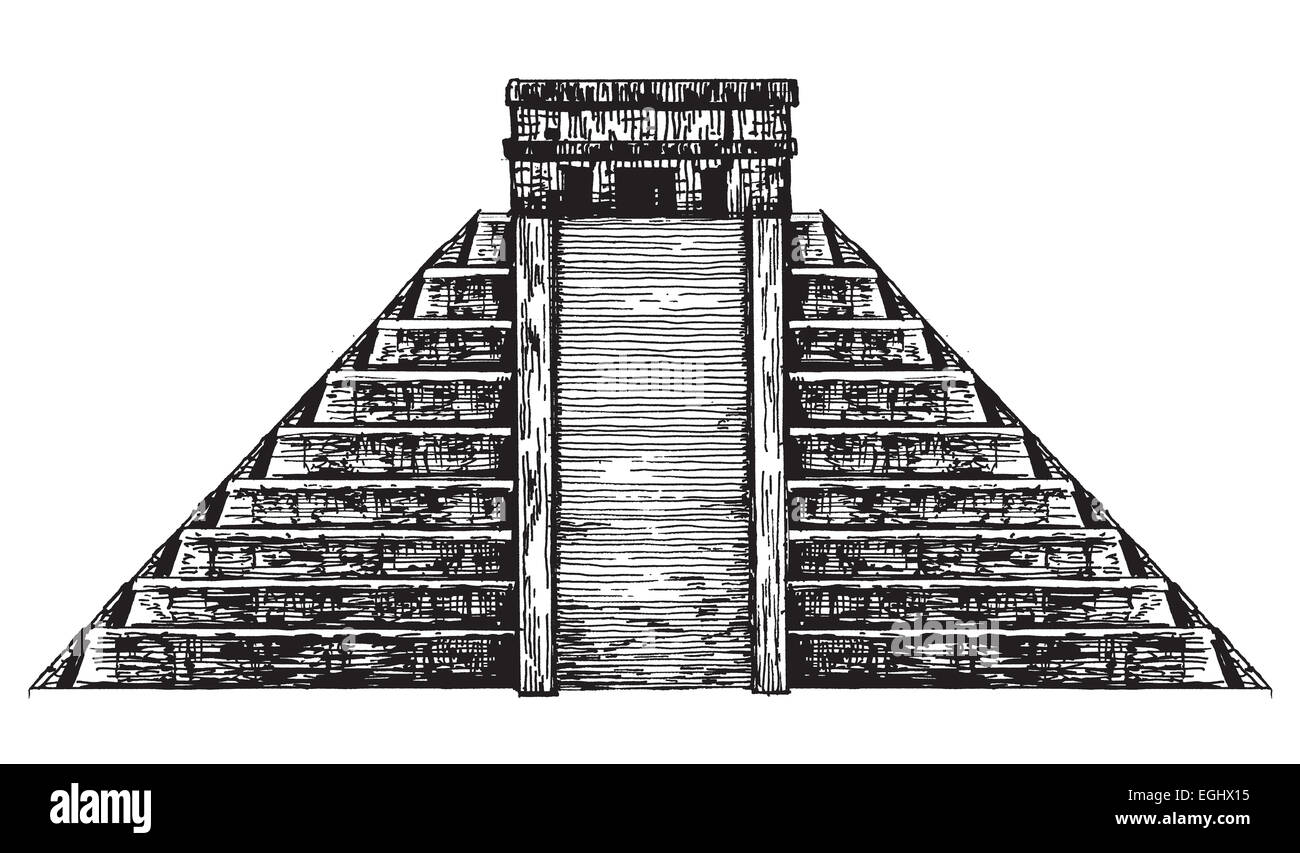 Mexiko. Mexikanische Pyramide auf einem weißen Hintergrund. Skizze Stockfoto