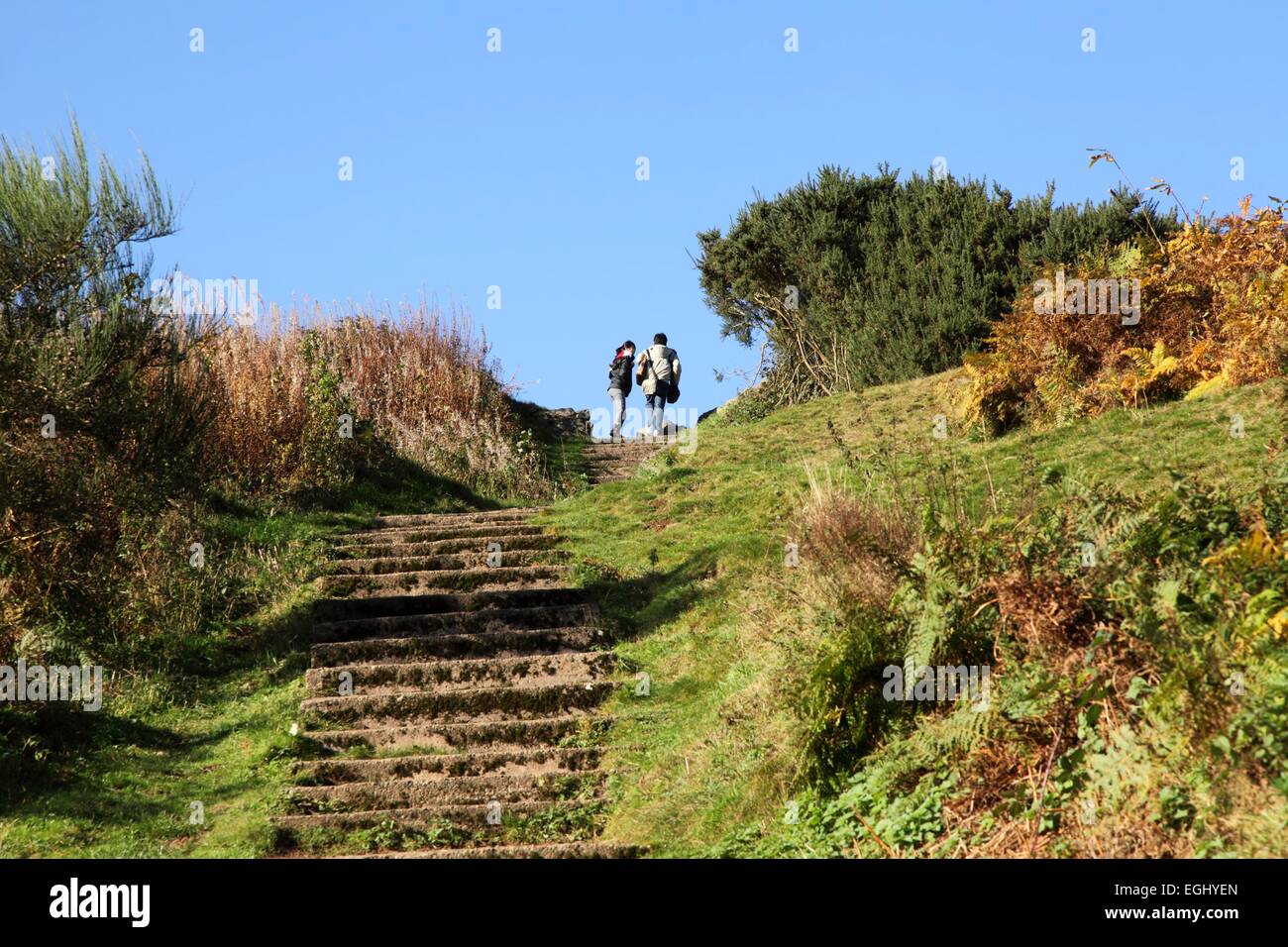 Wandern und Blick auf die Malvern Hills Stockfoto