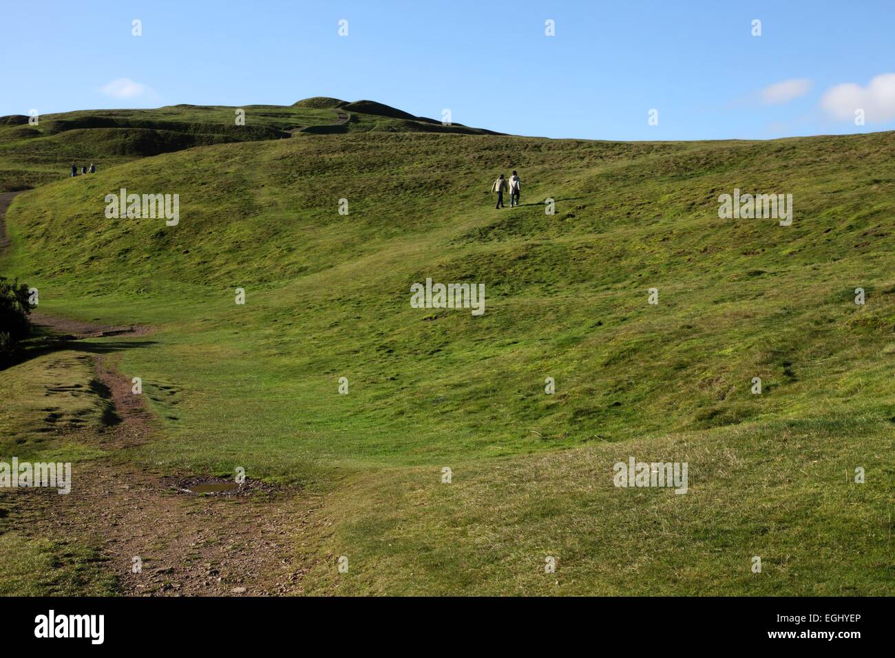 Wandern und Blick auf die Malvern Hills Stockfoto