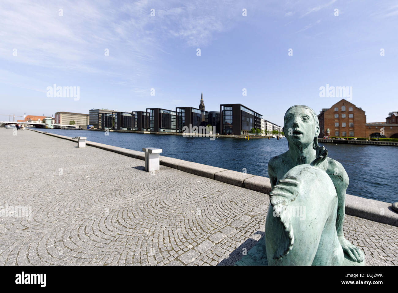 Kleine Meerjungfrau vor der königlichen Bibliothek, Stadtteil Christianshavn, Kopenhagen, Dänemark, Scandinavia Stockfoto
