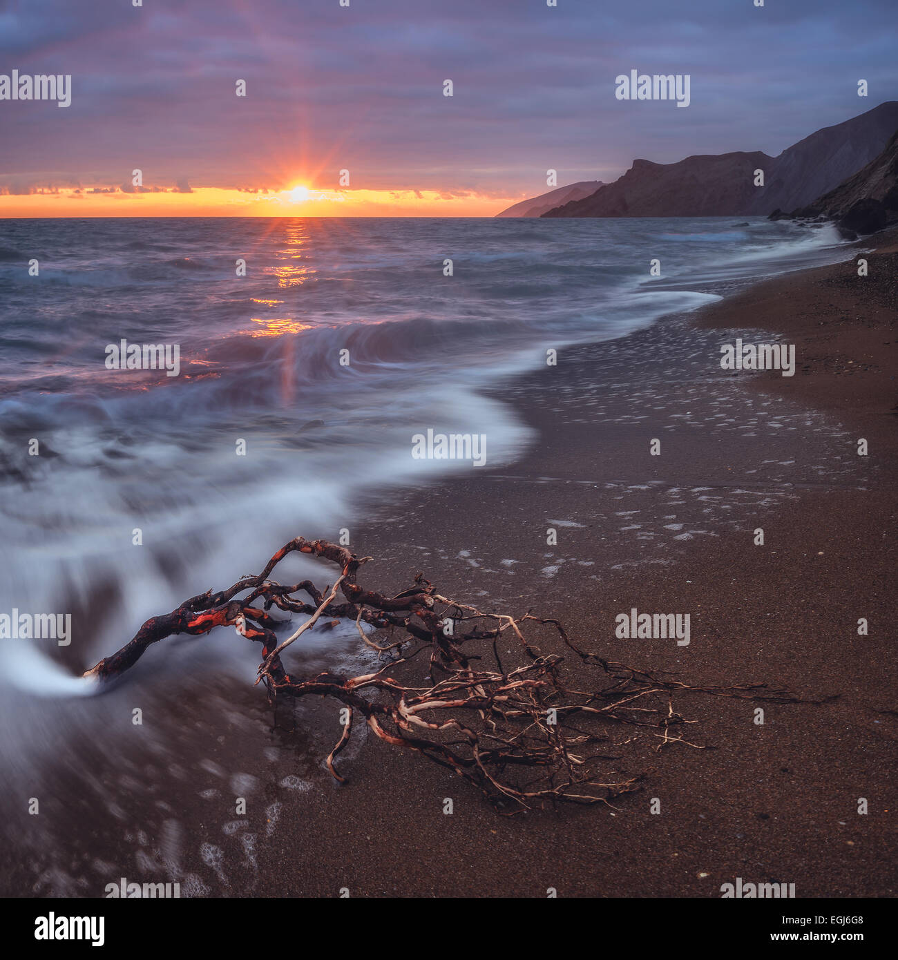 Meeresstrand Sonnenuntergang Stockfoto