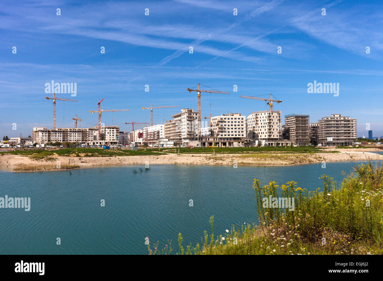 Österreich, Wien, 22. Bezirk, Seestadt Aspern, Kräne, Baustelle Stockfoto