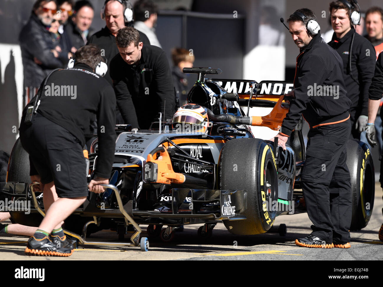 Circuit de Catalunya Montmelo in der Nähe von Barcelona, Spanien 19.-22.2.15, Formel 1 Tests--Nico HŸlkenberg (Hülkenberg), Force India VJM08 Stockfoto
