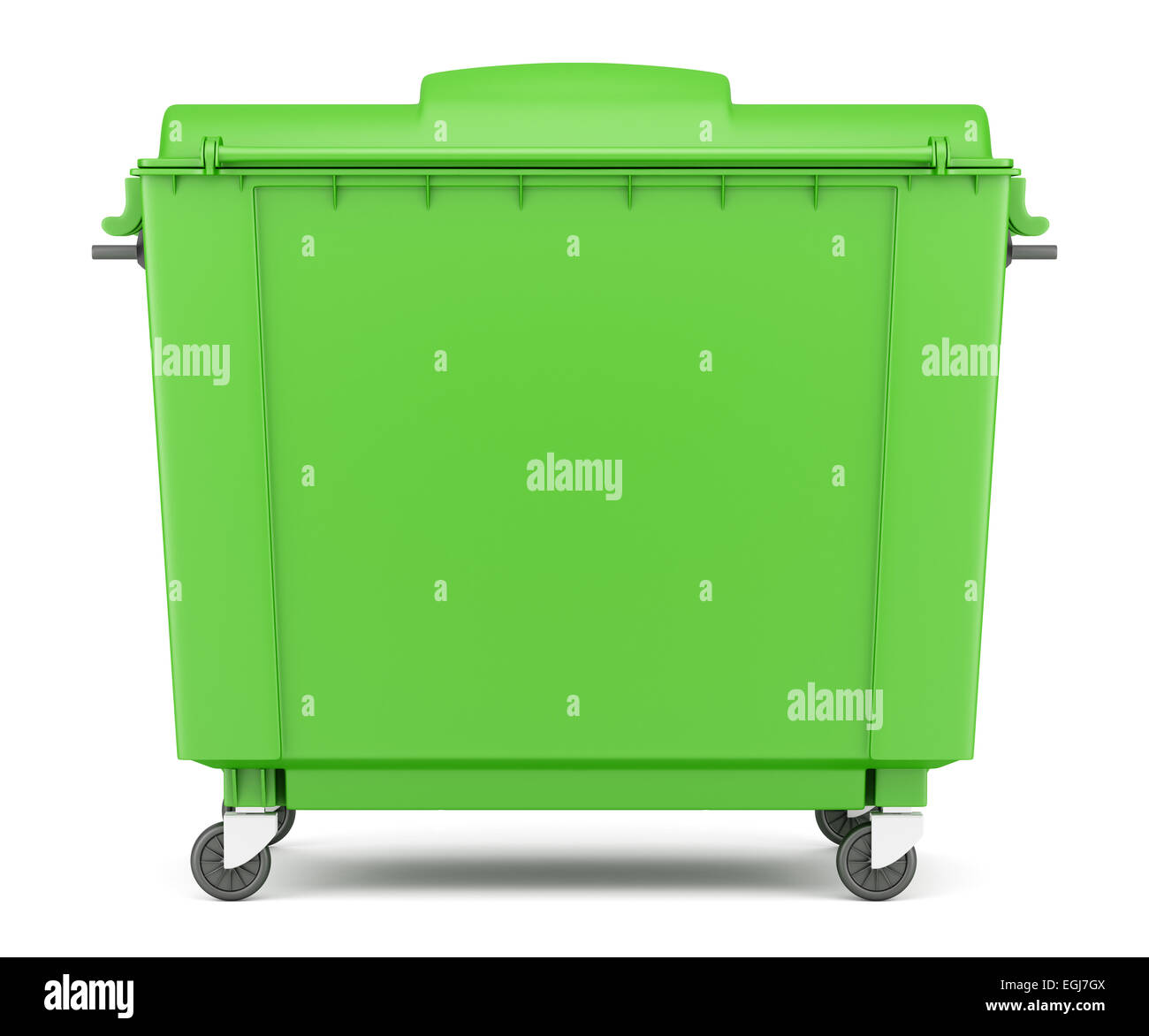 grünen Müllcontainer isoliert auf weißem Hintergrund Stockfoto