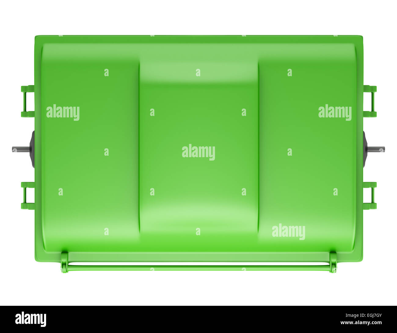 Draufsicht der grünen Müllcontainer isoliert auf weißem Hintergrund Stockfoto