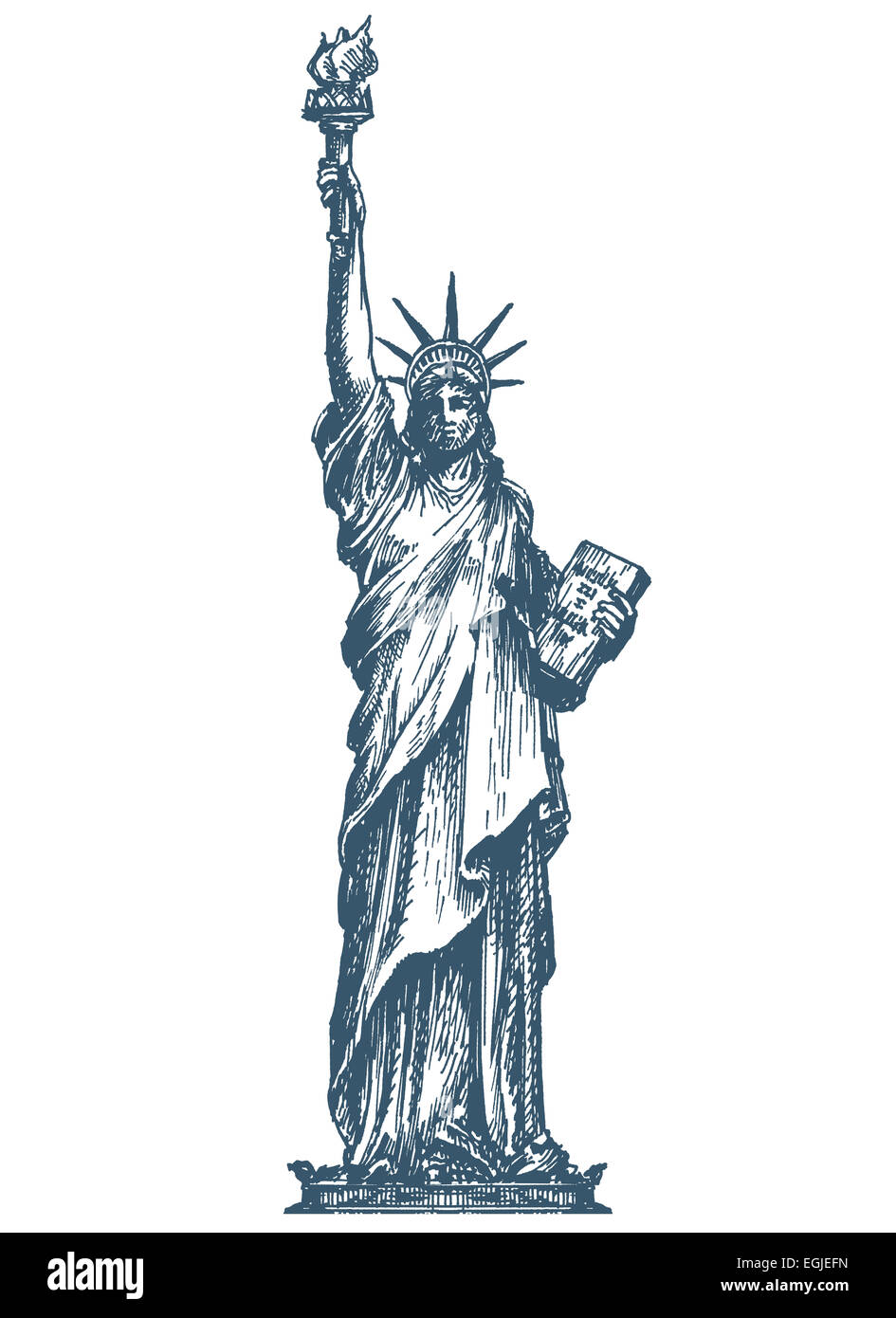 USA. Freiheitsstatue auf weißem Hintergrund. Skizze Stockfoto