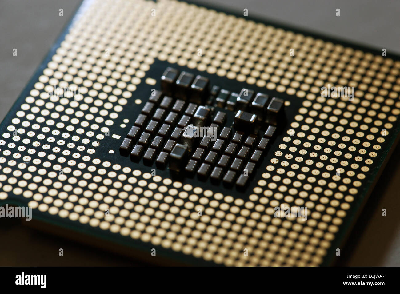 Makroaufnahme einer Intel Core 2 Quad Prozessor Penryn Stockfoto