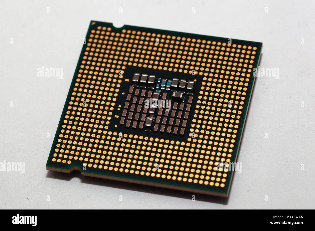 Makroaufnahme einer Intel Core 2 Quad Prozessor Penryn Stockfoto