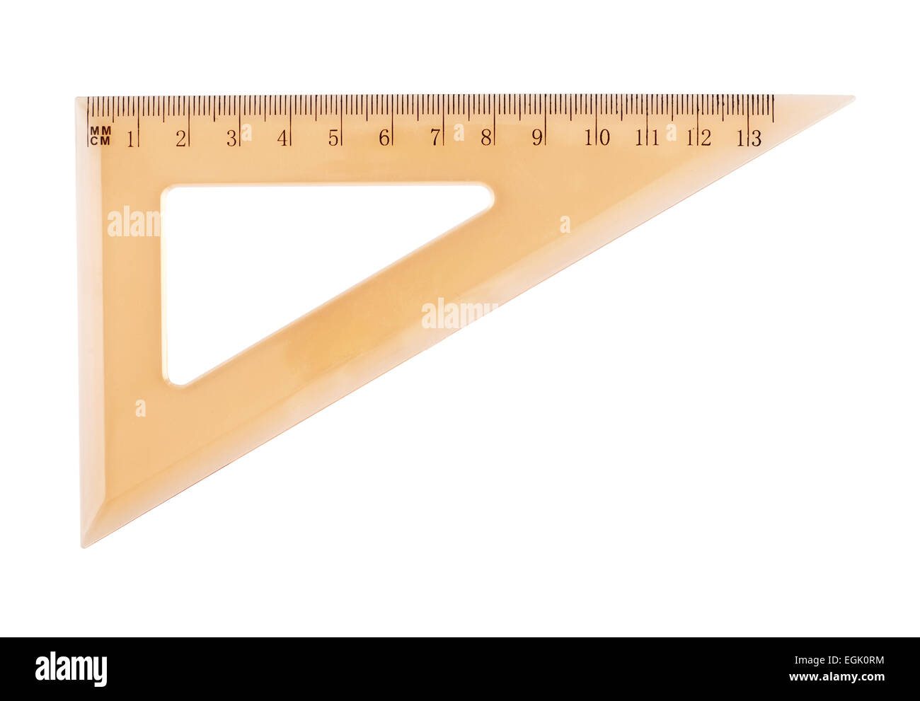 Orangefarbenes Dreieck Kunststoff-Zentimeter-Lineal Stockfoto