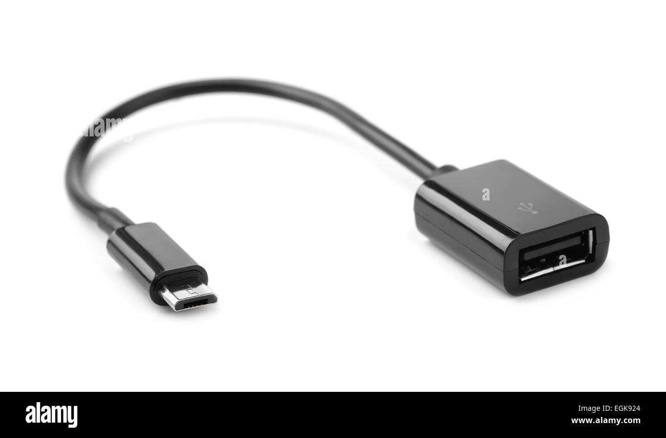 Micro USB OTG Kabel isoliert auf weiss Stockfoto