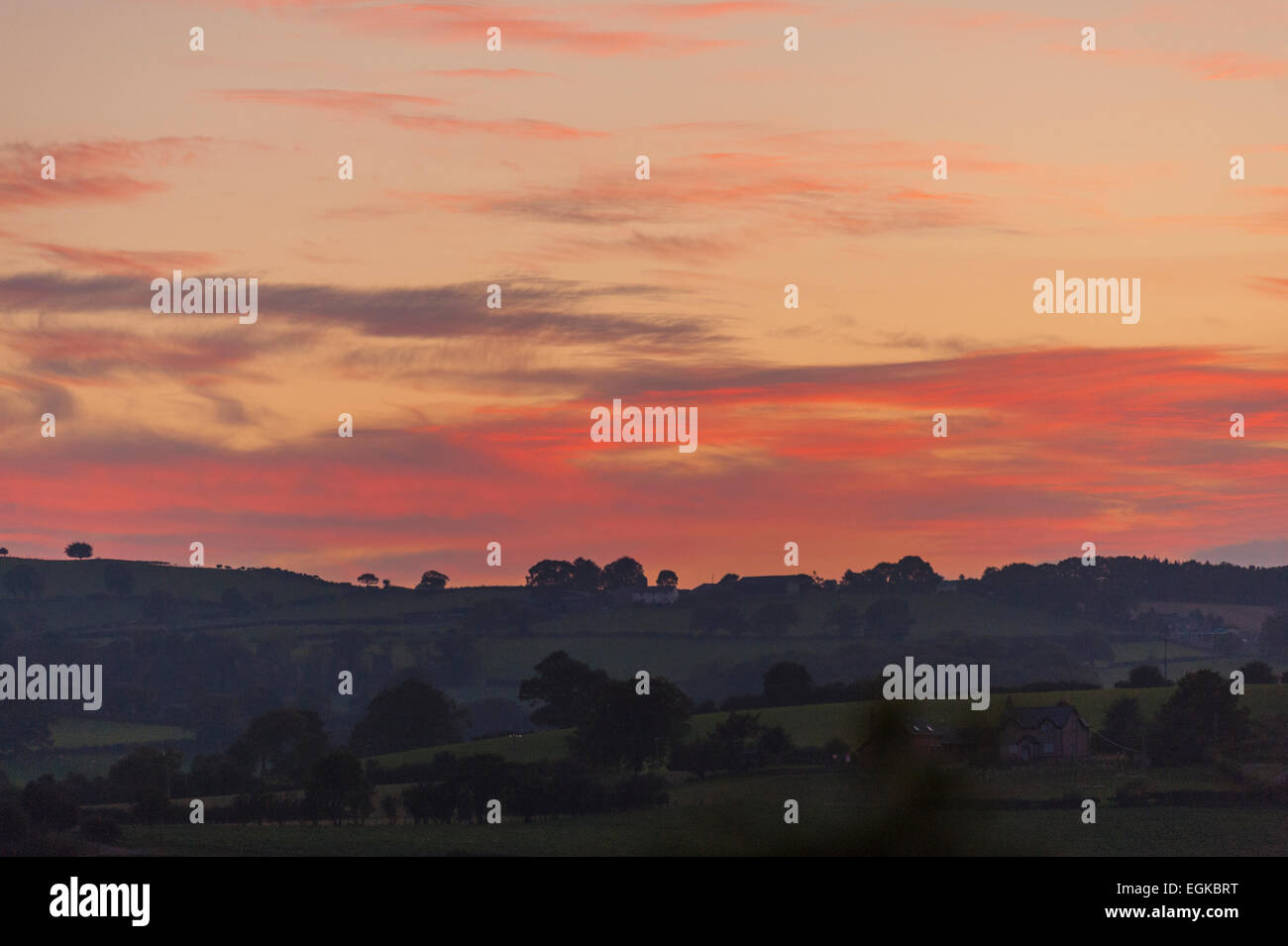Die Hügel um Henllan, Denbignshire Nord wales bei Sonnenuntergang Stockfoto