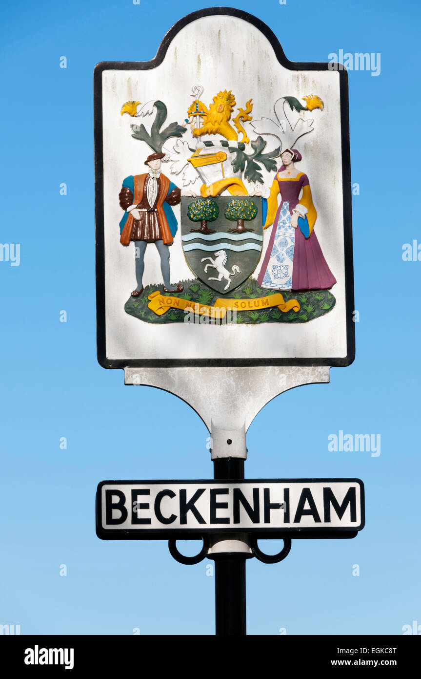 Der Ortstafel der Londoner Vorort Beckenham, Kent. Stockfoto