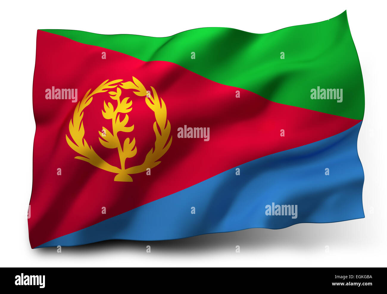 Wehende Flagge von Eritrea isoliert auf weißem Hintergrund Stockfoto