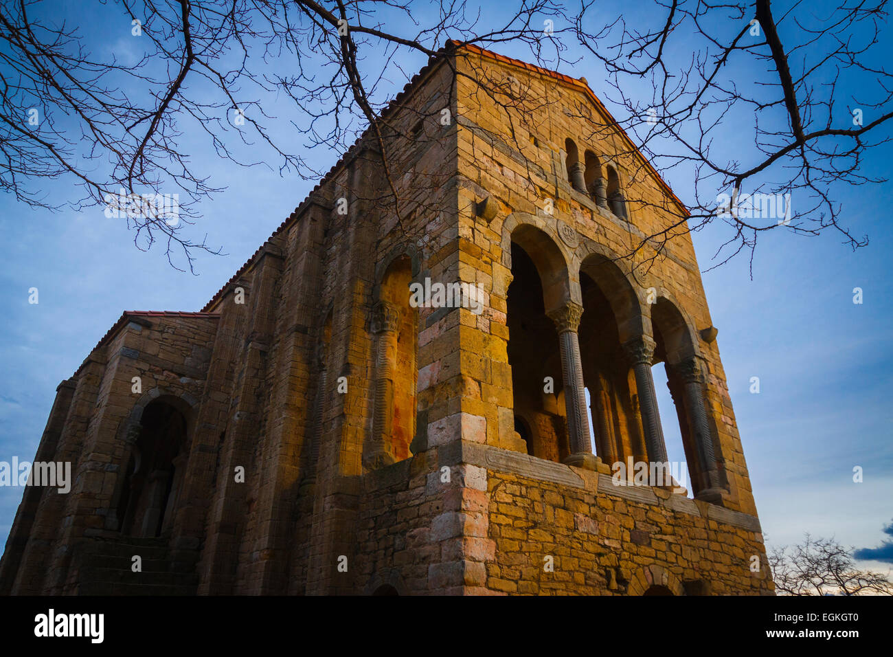 Kirche St. Mary am Monte Naranco. Oviedo, Asturien, Spanien. Europa. Stockfoto