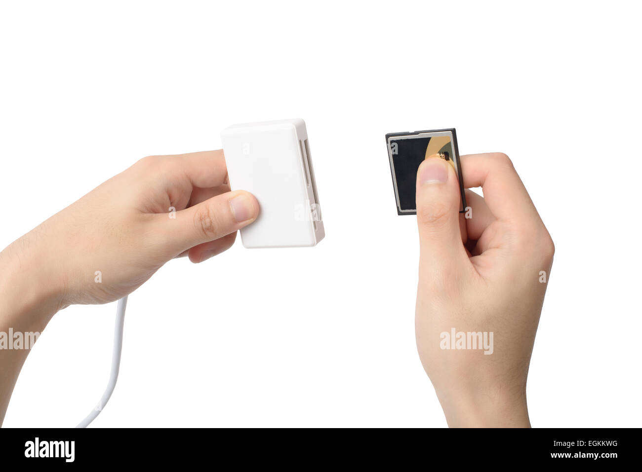 USB-3.0-Speicherkartenleser und CF-Speicher, isoliert auf weiss Stockfoto