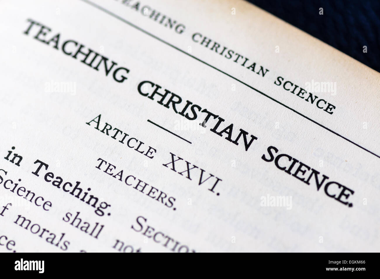 "Christian naturwissenschaftlichen Unterricht" in der Kirche Regelbuch Stockfoto