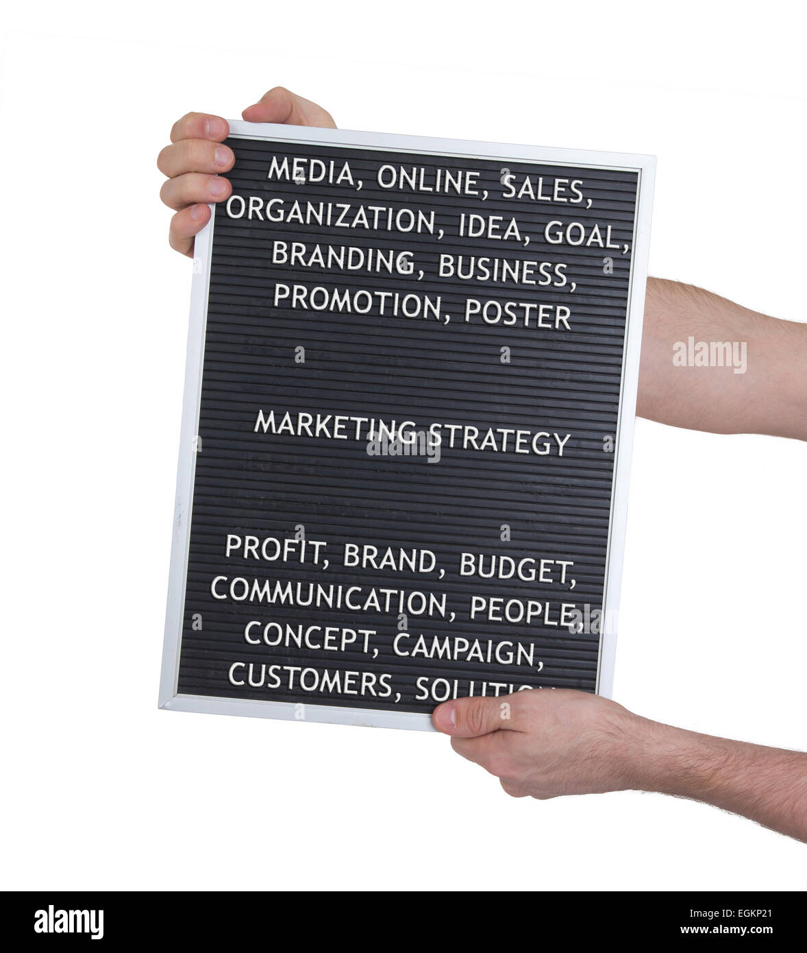 Marketing Strategiekonzept in Kunststoff Buchstaben auf sehr alten Speisekarte an Bord, Vintage-look Stockfoto