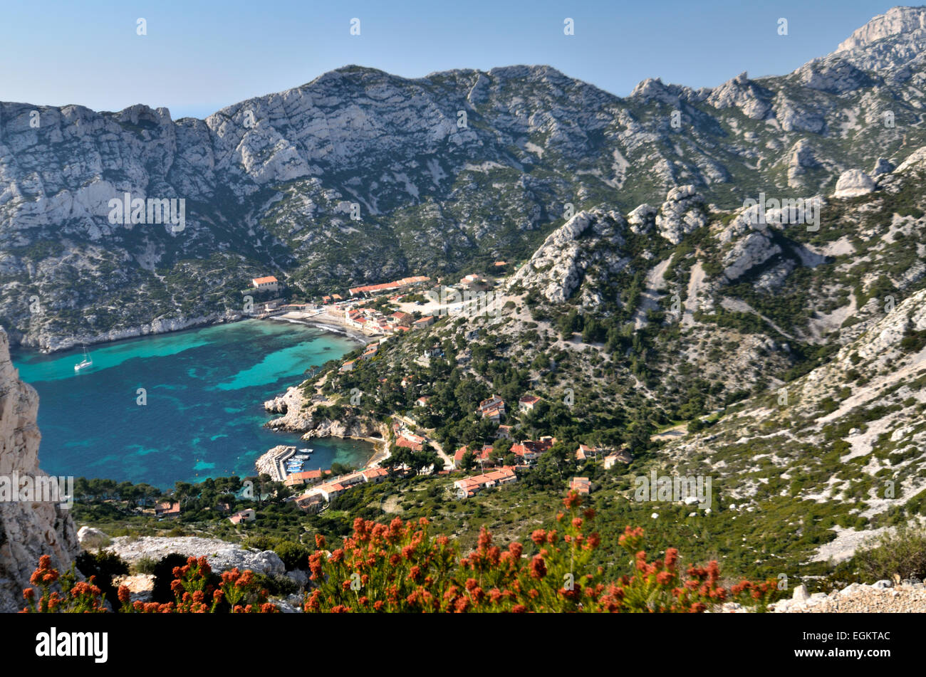 Luftbild von der Calanque von Morgiou, in der Nähe von Cassis, Frankreich Vue de Höhe De La Calanque de Morgiou, Près de Cassis, Frankreich Stockfoto