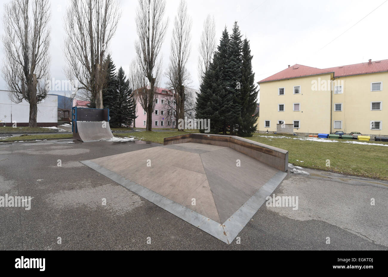Ehemaligen Kaserne sowjetischen Bereich im Frenstat Pod Radhostem, Tschechische Republik, auf Montag, 23. Februar 2015, fünfzehn Jahre nach Abzug der sowjetischen Armee in bereitgestellte Tschechoslowakei am 26. Februar 1990 Truppen abgebildet. (Foto/Jaroslav Ozana CTK) Stockfoto