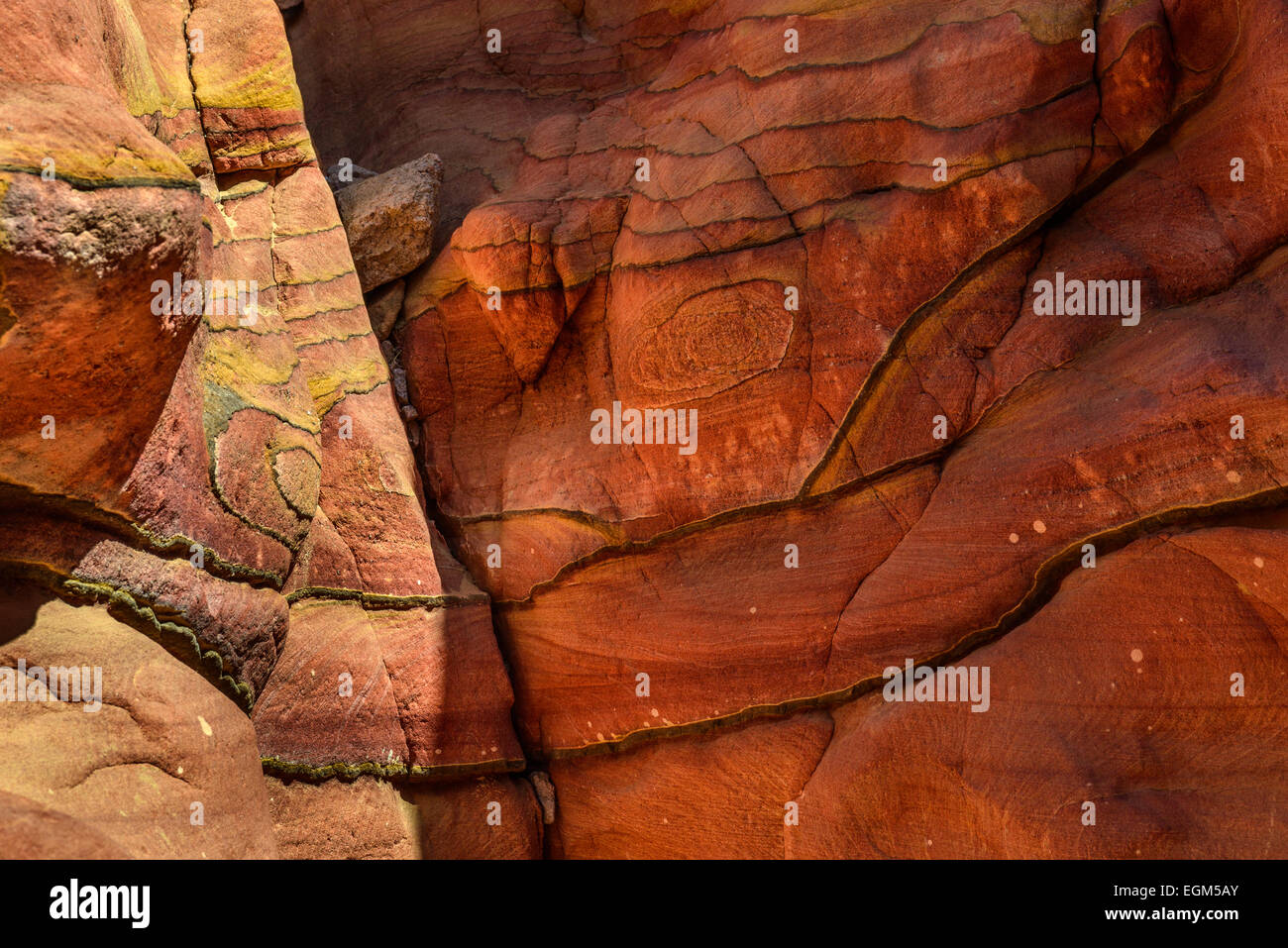Fragment der erodierten Sandstein und Kalkstein Mauer, Colored Canyon, Sinai, Ägypten. Stockfoto