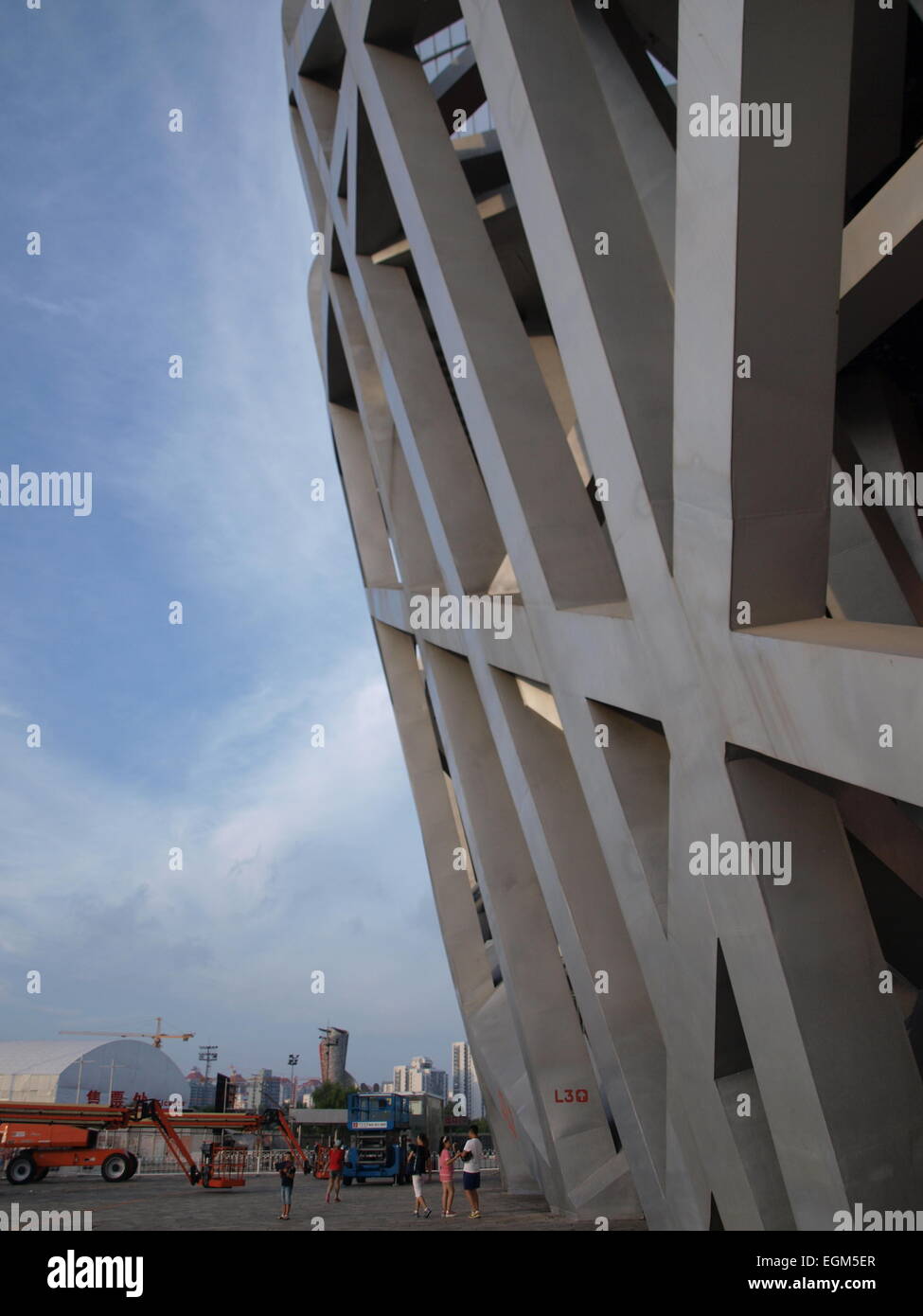 Boden seitlichen Blick auf das "Vogelnest" / "Beijing National Stadium", Beijing, China Stockfoto