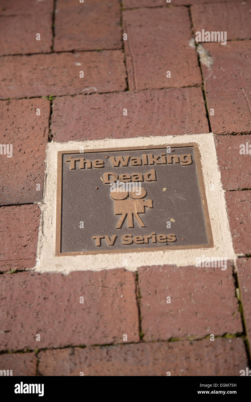 Die Walking Dead Plakette auf dem Walk of Fame 8. Mai 2013 in Senoia, Georgia. Senoia gilt das Hollywood des Südens, wo 24 Filme und Serien gedreht wurden. Stockfoto