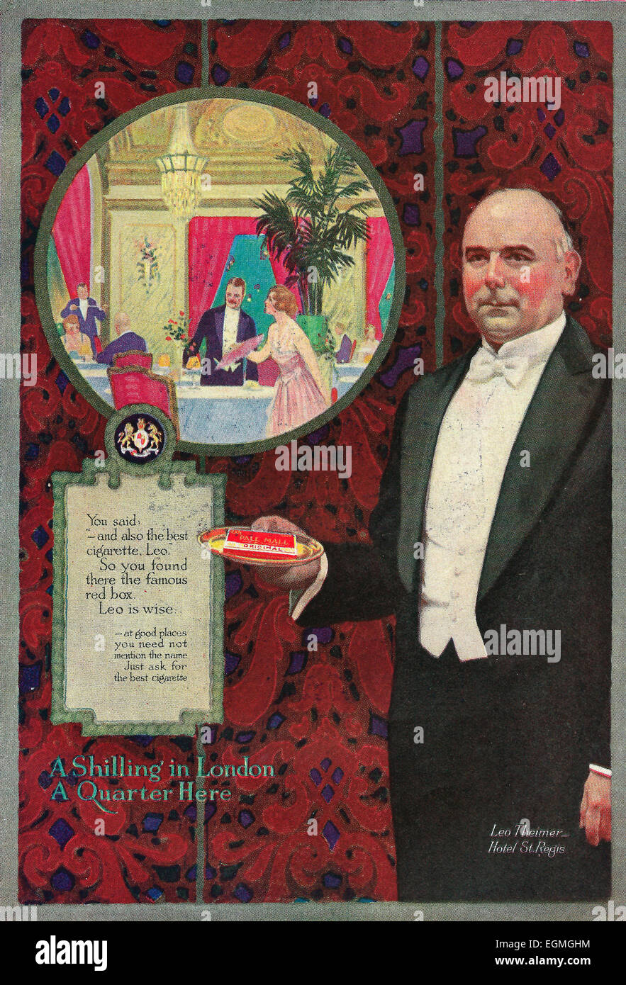 Pall Mall Zigaretten Werbung, 1916 Stockfoto