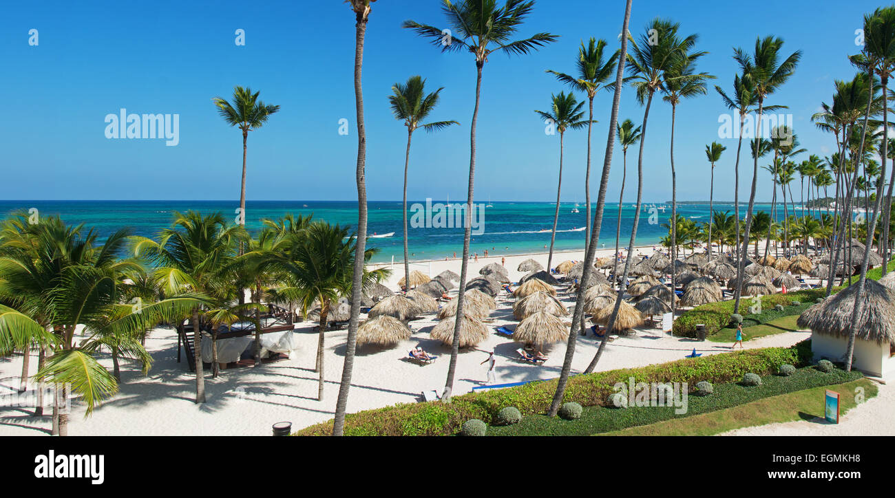Dominikanische Republik. Einen erhöhten Panoramablick von Punta Cana Beach an der Ostküste. 2015. Stockfoto