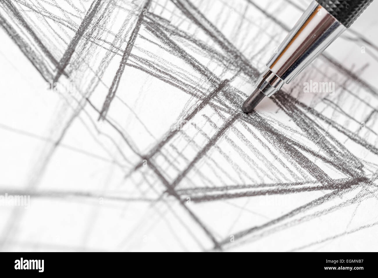 Architekt Hand Zeichnung Haus Plan Skizze mit Bleistift Stockfoto